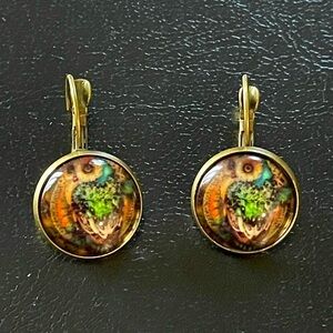 Earrings Cabochon Owl Whimsical Dangle
